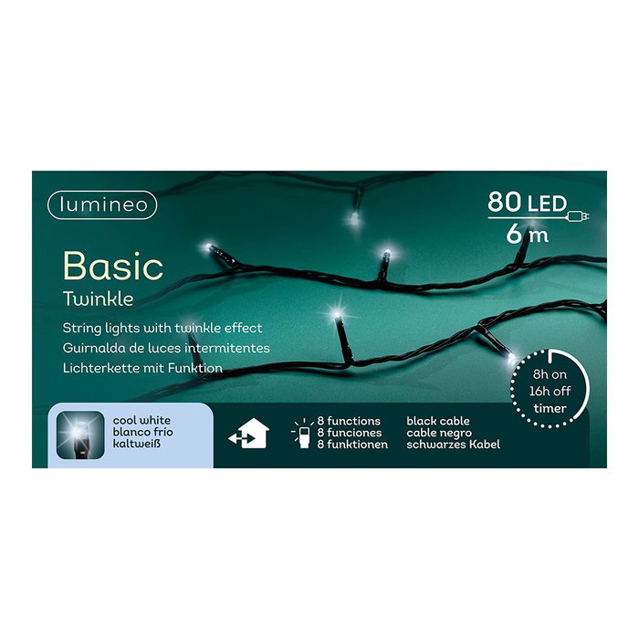 Lumineo Guirnalda LED Basic 80 LEDs Blanco Frío 6 m