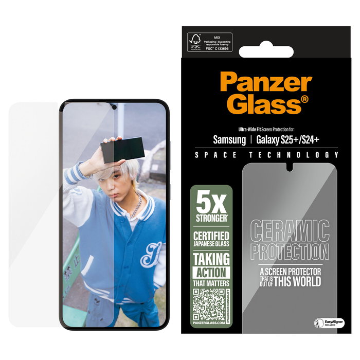 PanzerGlass Protector de Pantalla Ceramic Screen Samsung Galaxy S25+ | S24+ | Ultra-Wide Fit con EasyAligner, Aplicación Seca, Resistente a Rayones y Golpes, 1 Pieza