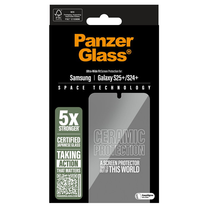 PanzerGlass Protector de Pantalla Ceramic Screen Samsung Galaxy S25+ | S24+ | Ultra-Wide Fit con EasyAligner, Aplicación Seca, Resistente a Rayones y Golpes, 1 Pieza