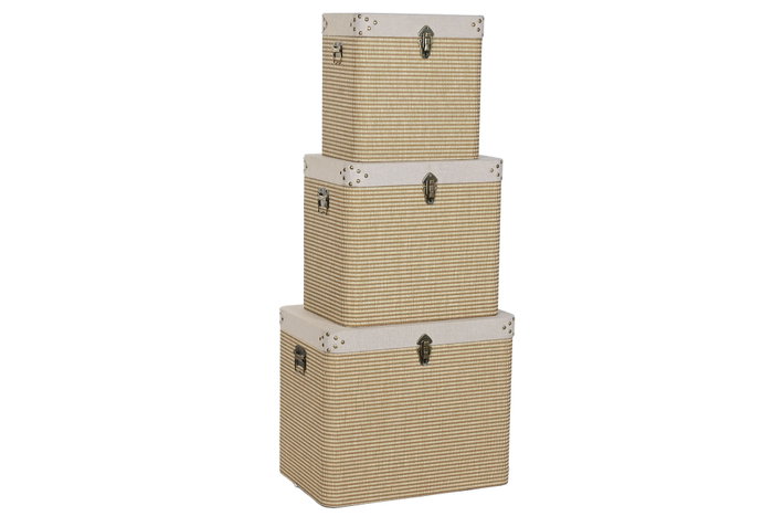DKD Home Decor Baúl Tradicional Set de 3 Piezas, Beige Natural, 40 x42 x42 cm DKD Home Decor Baúl Tradicional Set de 3 Piezas, Beige Natural, 40 x42 x42 cm