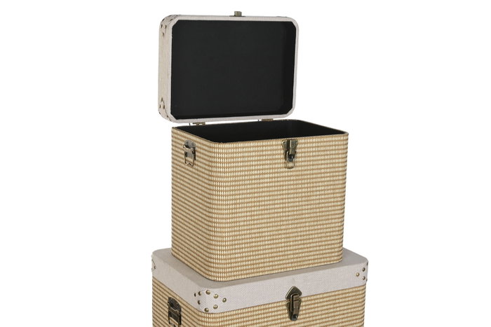 DKD Home Decor Baúl Tradicional Set de 3 Piezas, Beige Natural, 40 x42 x42 cm DKD Home Decor Baúl Tradicional Set de 3 Piezas, Beige Natural, 40 x42 x42 cm