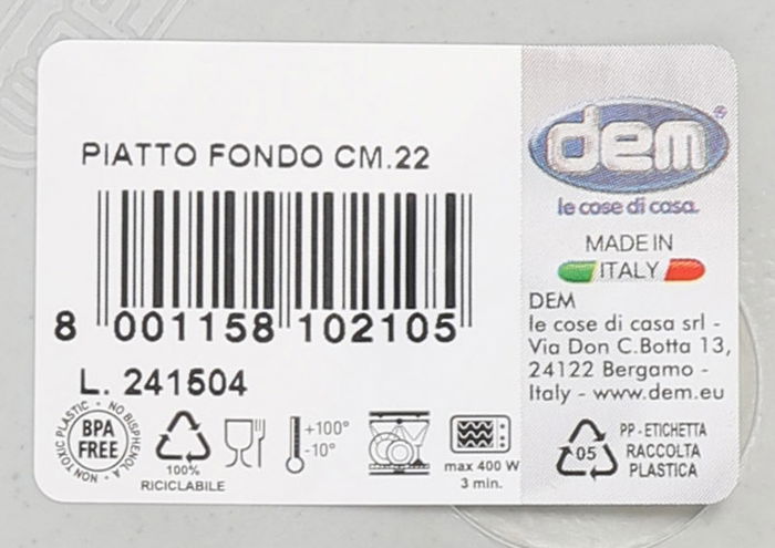 Dem Plato Hondo Inside, 22 cm - Plato de Postre o Sopero de Cerámica (36 Unidades)