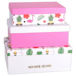 Creatrice de Genie Juego de 3 Cajas de Cartón con Estampados Diferentes, Encajables, Medidas: Grande 22x16x8.5 cm, Mediana 20x13.5x7 cm, Pequeña 18x12x5.5 cm