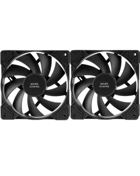 Mars Gaming MF-PWMX2 - Kit de 2 Ventiladores para PC PWM 120mm, 12 cm, Rodamiento de Fluido Dinámico FDB, Antivibraciones, Silencioso, Negro