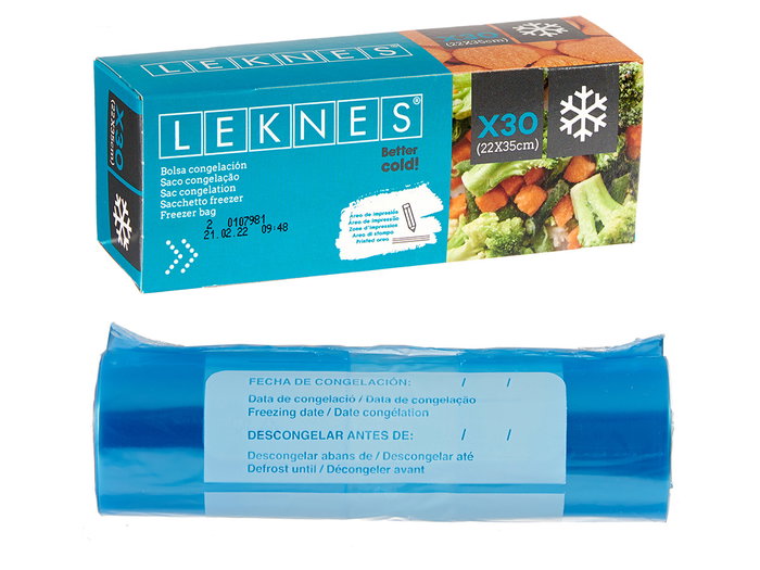 Leknes Bolsa Congelación Mediana 30uds 22x35cm Azul Translucido Polietileno Uso Alimentario (Set de 30)