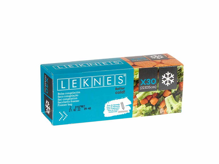 Leknes Bolsa Congelación Mediana 30uds 22x35cm Azul Translucido Polietileno Uso Alimentario (Set de 30)