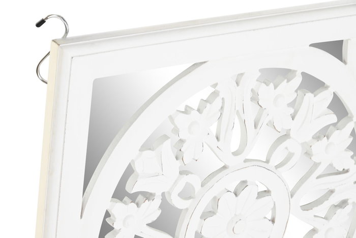 DKD Home Decor Decoración de pared MDF Espejo 90x90 Blanco Desgastado