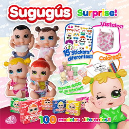 Berjuan Expositor CDU 24 Unidades 2600 Sugugus Caja Sorpresa con Muñeco Perfumado, Ropa, Pegatinas y Receta de Caramelo +3 Años