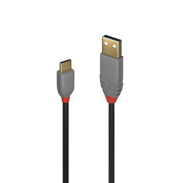 Lindy Cable USB 2.0 36888 (USB A a USB C), 3 Metros, Negro/Gris, Contactos Dorados, para Carga y Datos