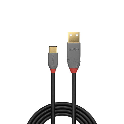Lindy Cable USB 2.0 36888 (USB A a USB C), 3 Metros, Negro/Gris, Contactos Dorados, para Carga y Datos