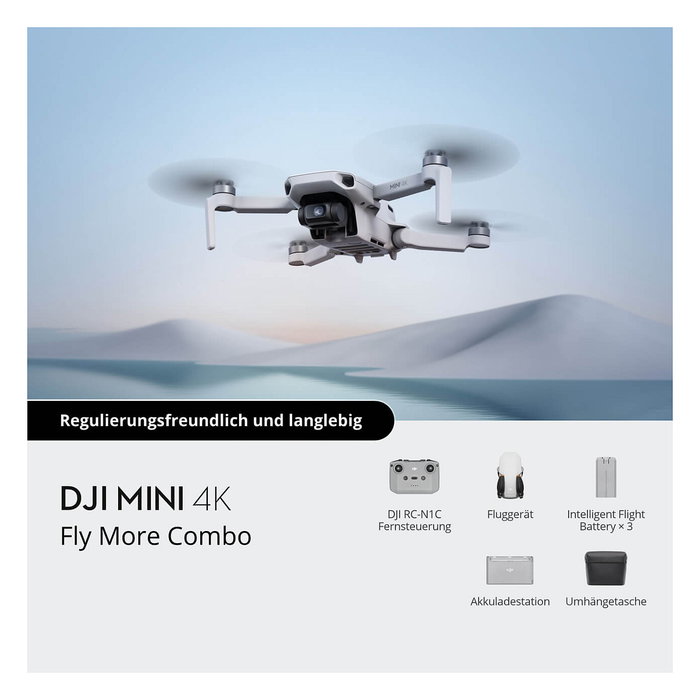 DJI Mini 4K Fly More Combo, Dron Plegable 4K/12MP, GPS, 31 Min Vuelo, 16 m/s, 15700 m Alcance, RTF, Color Gris