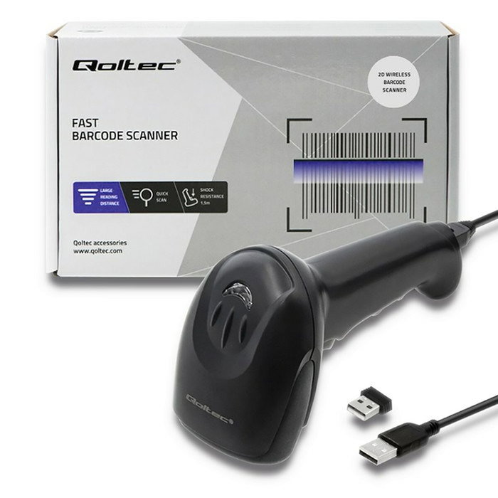 QOLTEC Lector de Código de Barras Inalámbrico USB 1D/2D