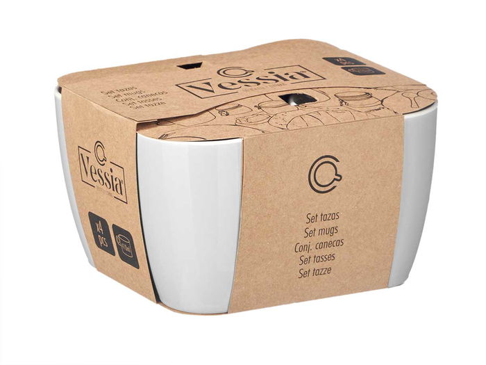 Vessia Set de 4 Tazas de Porcelana Gris, 410 ml, Dimensiones 20x11.7x18.5 cm (Set de 6)