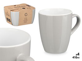 Vessia Set de 4 Tazas de Porcelana Gris, 410 ml, Dimensiones 20x11.7x18.5 cm (Set de 6)