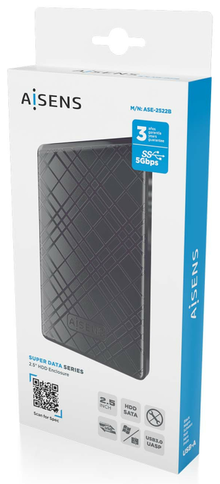 Aisens ASE-2522B Caja Externa 2,5 Pulgadas SATA a USB 3.0/3.1 Gen 1, Negra