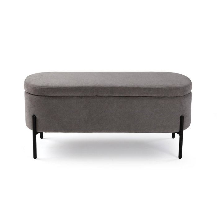 Versa Pie de Cama Tapizado Gris Oscuro Lino y Madera 95x36x43 cm Versa Pie de Cama Tapizado Gris Oscuro Lino y Madera 95x36x43 cm