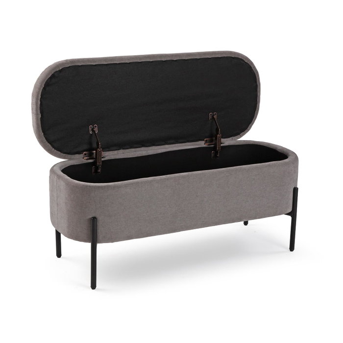 Versa Pie de Cama Tapizado Gris Oscuro Lino y Madera 95x36x43 cm Versa Pie de Cama Tapizado Gris Oscuro Lino y Madera 95x36x43 cm