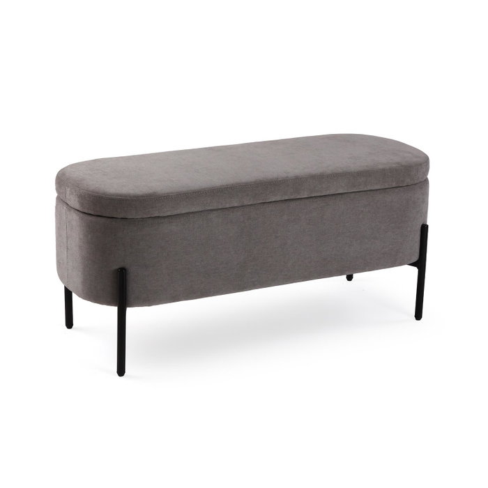 Versa Pie de Cama Tapizado Gris Oscuro Lino y Madera 95x36x43 cm Versa Pie de Cama Tapizado Gris Oscuro Lino y Madera 95x36x43 cm