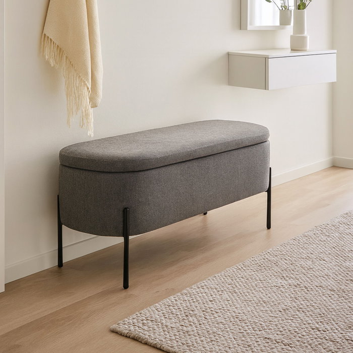 Versa Pie de Cama Tapizado Gris Oscuro Lino y Madera 95x36x43 cm Versa Pie de Cama Tapizado Gris Oscuro Lino y Madera 95x36x43 cm
