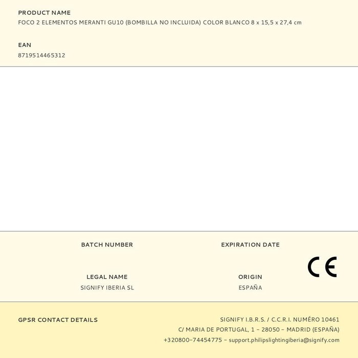 Philips Foco Meranti GU10 Blanco 8 x 15,5 x 27,4 cm (Bombilla No Incluida)