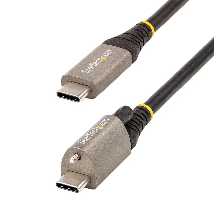 StarTech USB-C Cable de 0,5 m con Tornillo de Bloqueo, 10 Gbps, 100W PD, Gris/Negro