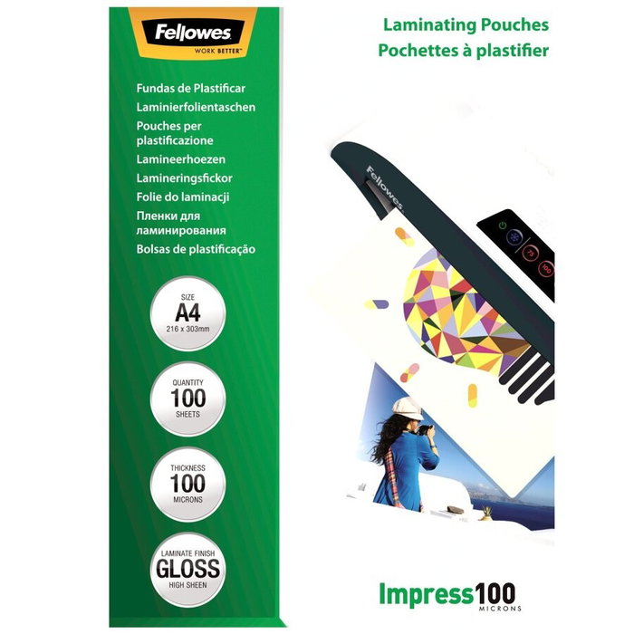 Fellowes Fundas para plastificar A5 100 micras brillo, pack 100