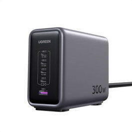 Ugreen Nexode 300W PD GaN Cargador Rápido de 5 Puertos, Negro y Gris