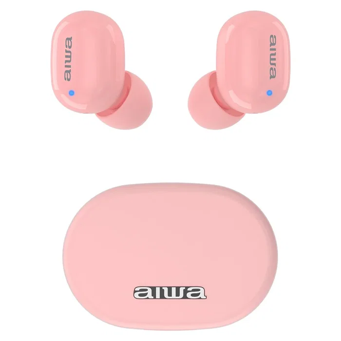 Aiwa EBTW-150PK Auriculares Inalámbricos Bluetooth 5.0 TWS Intraurales Hipergraves para Música y Llamadas con Estuche de Carga, Color Rosa