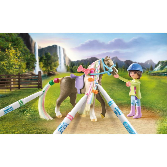 Playmobil Set Caballo Colorear con Rotuladores Lavables CRAYOLA