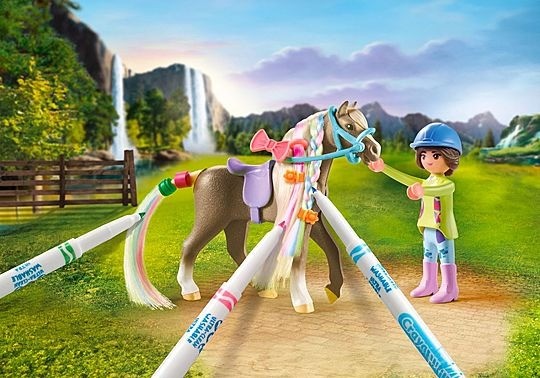 Playmobil 71640 Set Creativo de Caballos de Cascada con Caballo y Rotuladores CRAYOLA