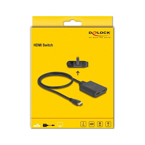 DeLOCK Conmutador HDMI 2x1 8K 60Hz con Cable Integrado 50cm HDCP HDR Negro
