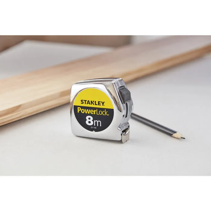 Stanley STA3253561331985 Cinta Métrica Powerlock Classic ABS 8 m, Recubrimiento Mylar, Gancho de 3 Remaches
