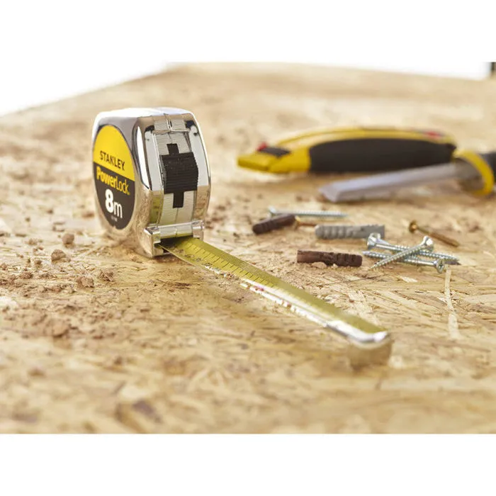 Stanley STA3253561331985 Cinta Métrica Powerlock Classic ABS 8 m, Recubrimiento Mylar, Gancho de 3 Remaches