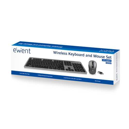 EWENT Combo Teclado y Ratón Inalámbrico EW3272 con Receptor USB-A/USB-C, Negro, Español EWENT Combo Teclado y Ratón Inalámbrico EW3272 con Receptor USB-A/USB-C, Negro, Español