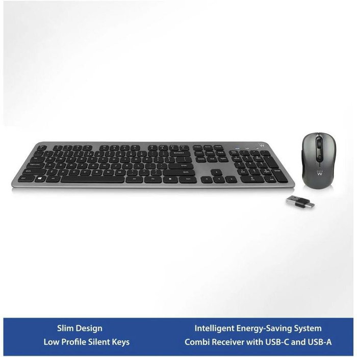 EWENT Combo Teclado y Ratón Inalámbrico EW3272 con Receptor USB-A/USB-C, Negro, Español EWENT Combo Teclado y Ratón Inalámbrico EW3272 con Receptor USB-A/USB-C, Negro, Español