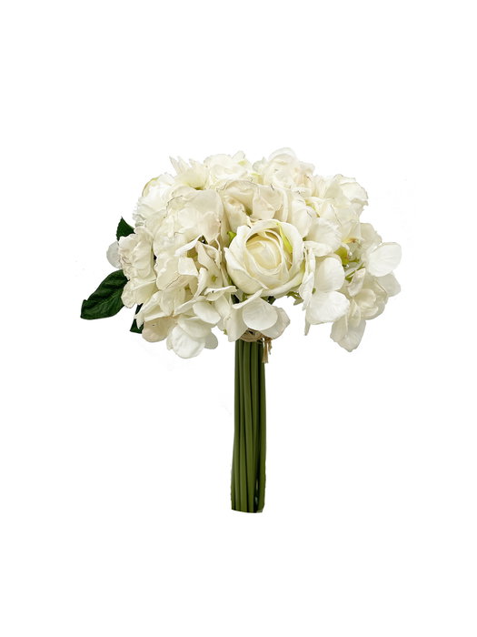 Oplante Bouquet de Flores Artificiales de Tela, Rosas y Hortensias Blancas, Altura 28 cm, Decoración Elegante para Hogar sin Mantenimiento Oplante Bouquet de Flores Artificiales de Tela, Rosas y Hortensias Blancas, Altura 28 cm, Decoración Elegante para Hogar sin Mantenimiento