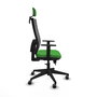 Silla de oficina Horna con mecanismo Sincro/Traslack tapizada con Tela color Verde y malla color Gris. Equipada con lumbar 1D, Brazos 1D, Cabecero 2D y Ruedas 65 mm parqué