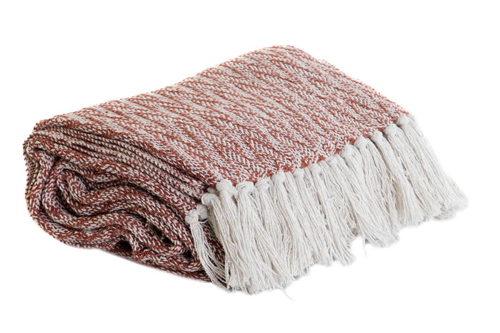 DKD Home Decor Plaid Urban Marrón Blanco de Poliéster y Algodón Reciclado 170x130 cm (2 Unidades) 430 gsm