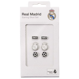 THE CARAT SHOP Set 3 Pares de Pendientes Oficiales Real Madrid con Escudo y Logo, Cierre a Presión, Licencia Oficial, Hipoalergénicos