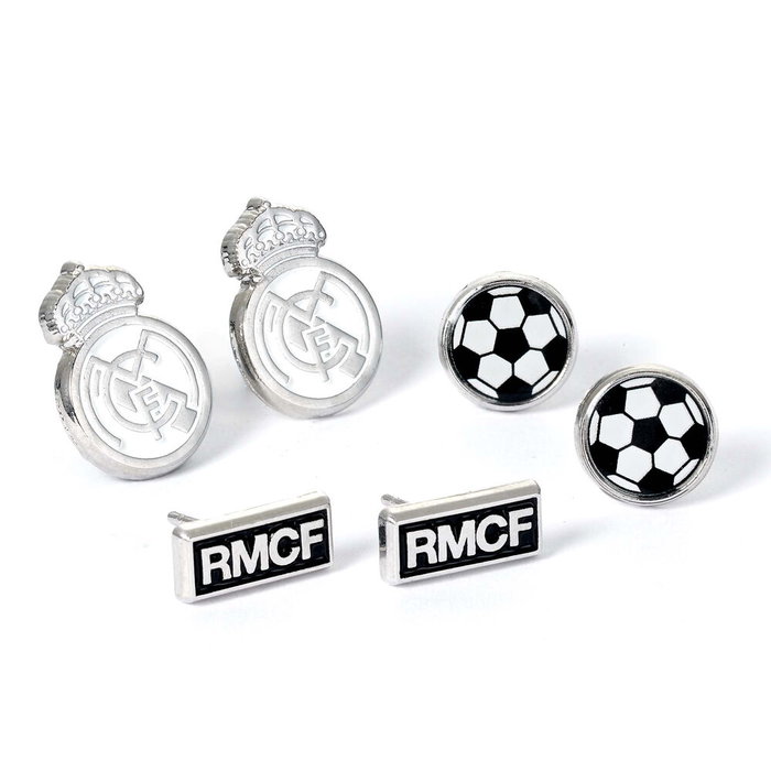 THE CARAT SHOP Set 3 Pares de Pendientes Oficiales Real Madrid con Escudo y Logo, Cierre a Presión, Licencia Oficial, Hipoalergénicos