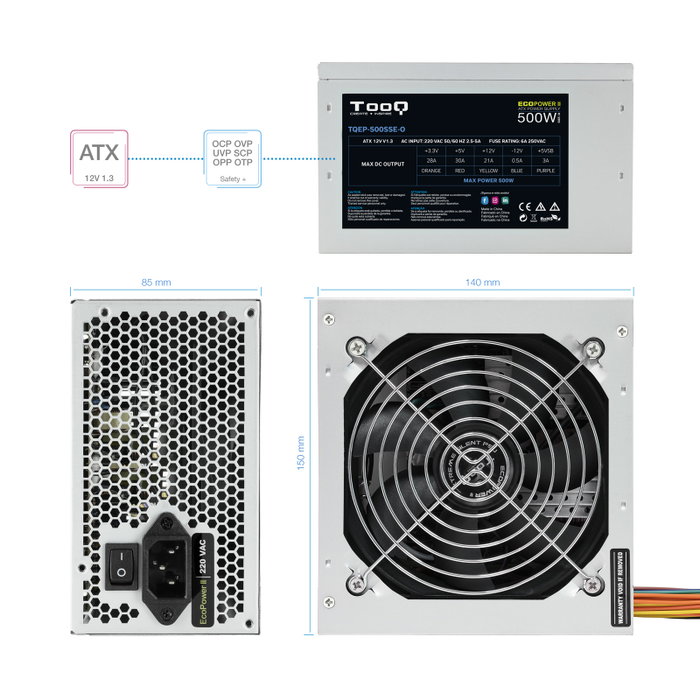 Tooq Ecopower II TQEP-500SSE-O 500W Plata