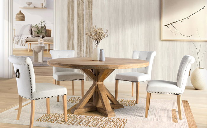 Giner Y Colomer - Lote de 2 Sillas de Tela Beige con Patas de Madera Natural