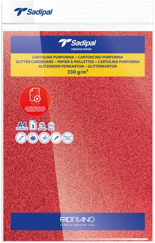 SADIPAL Cartulina Purpurina A4 Rojo Paquete de 3 SADIPAL Cartulina Purpurina A4 Rojo Paquete de 3