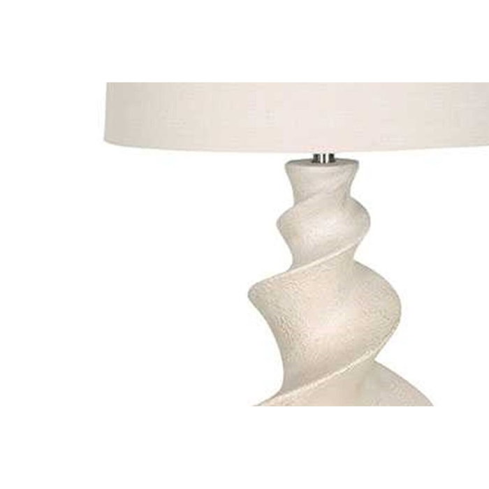 DKD Home Decor Lámpara de Sobremesa Espiral en Resina y Lino Blanco/Crudo