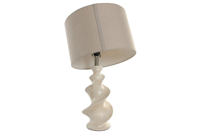 DKD Home Decor Lámpara de Sobremesa Urbana en Espiral, Blanco Crudo, Resina y Lino, con Bombilla E27 Incluida - 38 x 38 x 67 cm