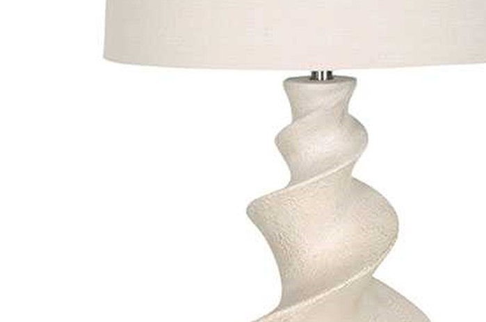DKD Home Decor Lámpara de Sobremesa Espiral en Resina y Lino Blanco/Crudo