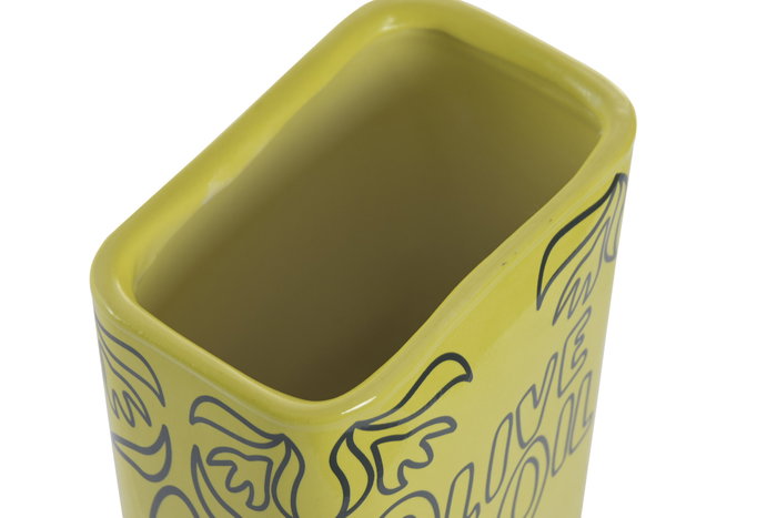 DKD Home Decor Jarrón de Gres Amarillo con Detalles de Olivo