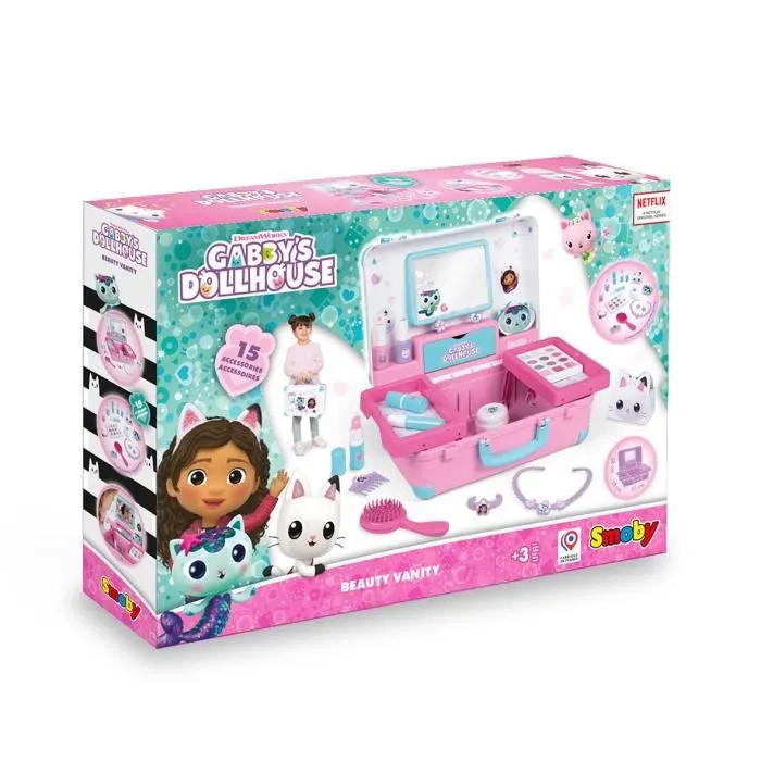 Smoby 3032163201663 Gabby y la Casa Mágica Maleta de Belleza con 13 Accesorios: Peinado, Uñas, Maquillaje