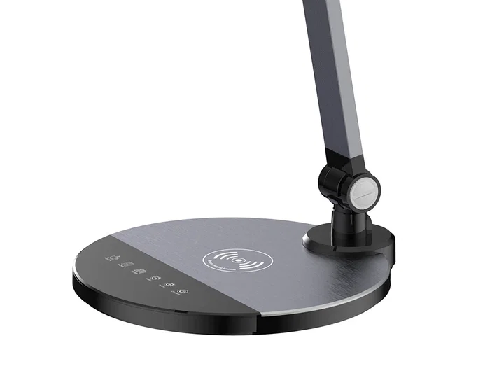 Q-connect Lámpara Escritorio LED 9W 600 LM Táctil 3 Niveles Blanca Cabeza Brazo Orientable Inalámbrica Negro