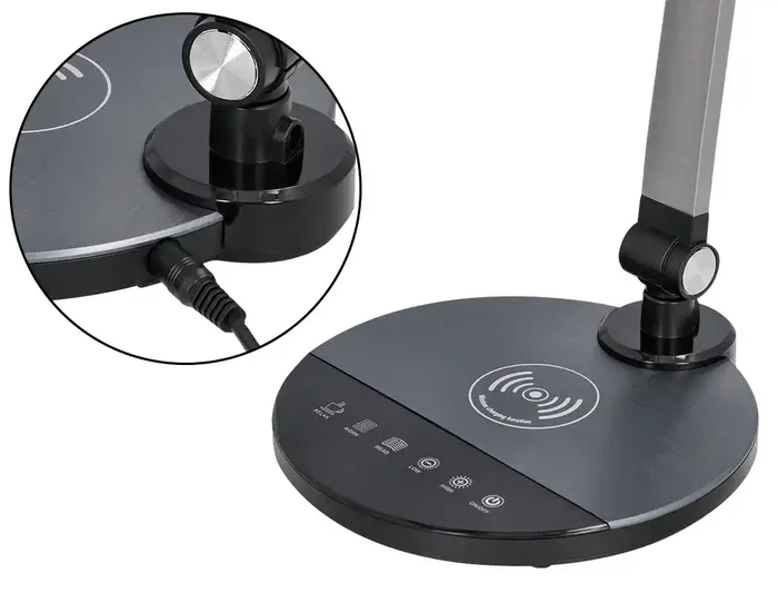 Q-connect Lámpara Escritorio LED 9W 600 LM Táctil 3 Niveles Blanca Cabeza Brazo Orientable Inalámbrica Negro